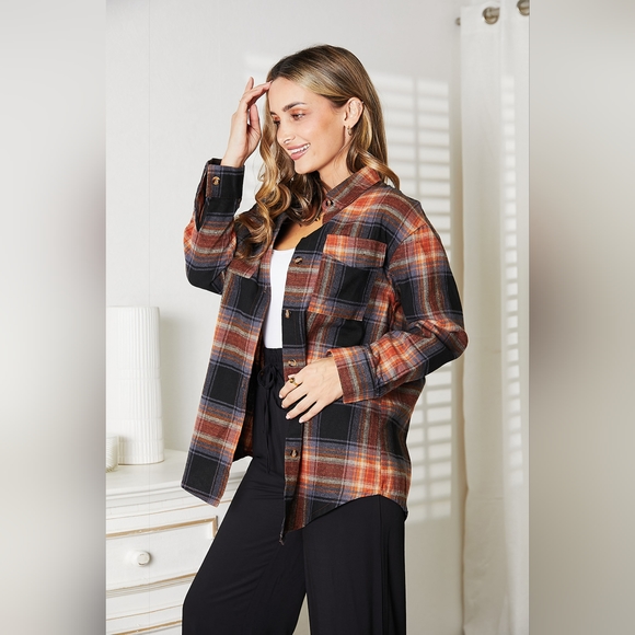 Double Take Plaid Dropped Shoulder Shirt/ SALE Hit Like ♡ Button For 20% OFF!! - Picture 8 of 10